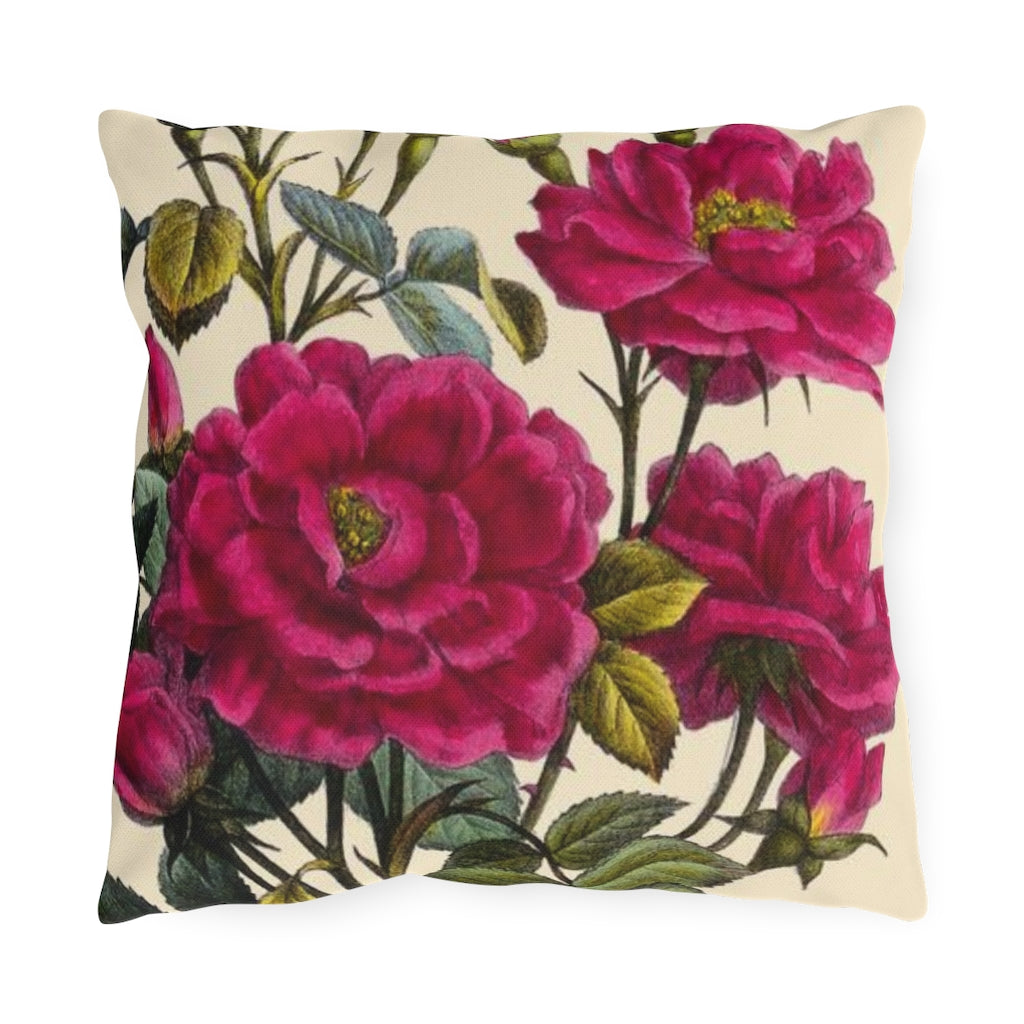 Flowering Rose Verdant Outdoor Throw Pillows