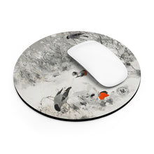Load image into Gallery viewer, Bullfinches in Winter Avian Splendor Round Mouse Pad

