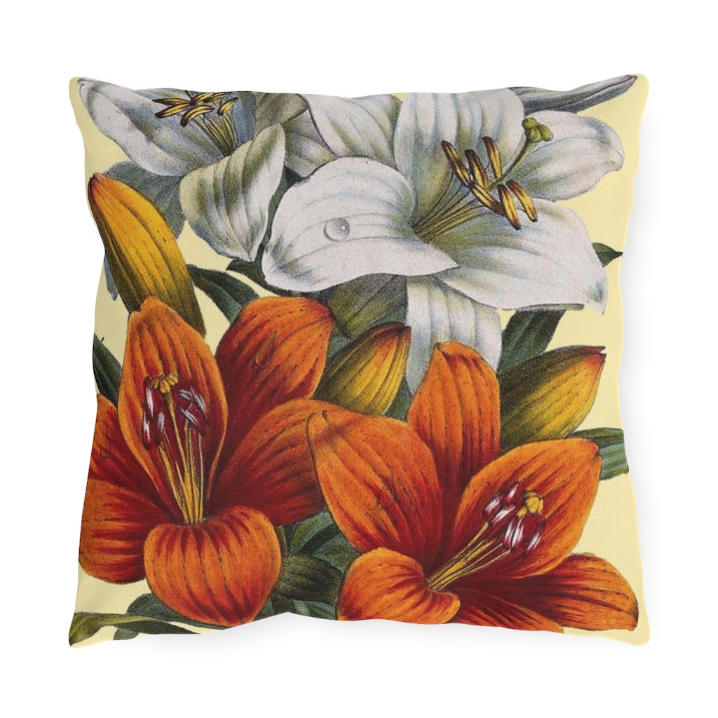 Orange & White Lilies Verdant Outdoor Throw Pillow