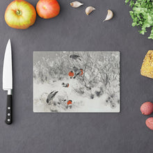 Load image into Gallery viewer, Bullfinches in Winter Avian Splendor Glass Cutting Board
