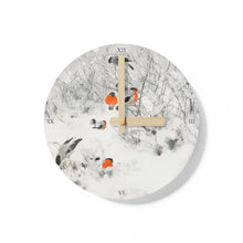 Load image into Gallery viewer, Bullfinches in Winter Avian Splendor Wooden Wall Clock
