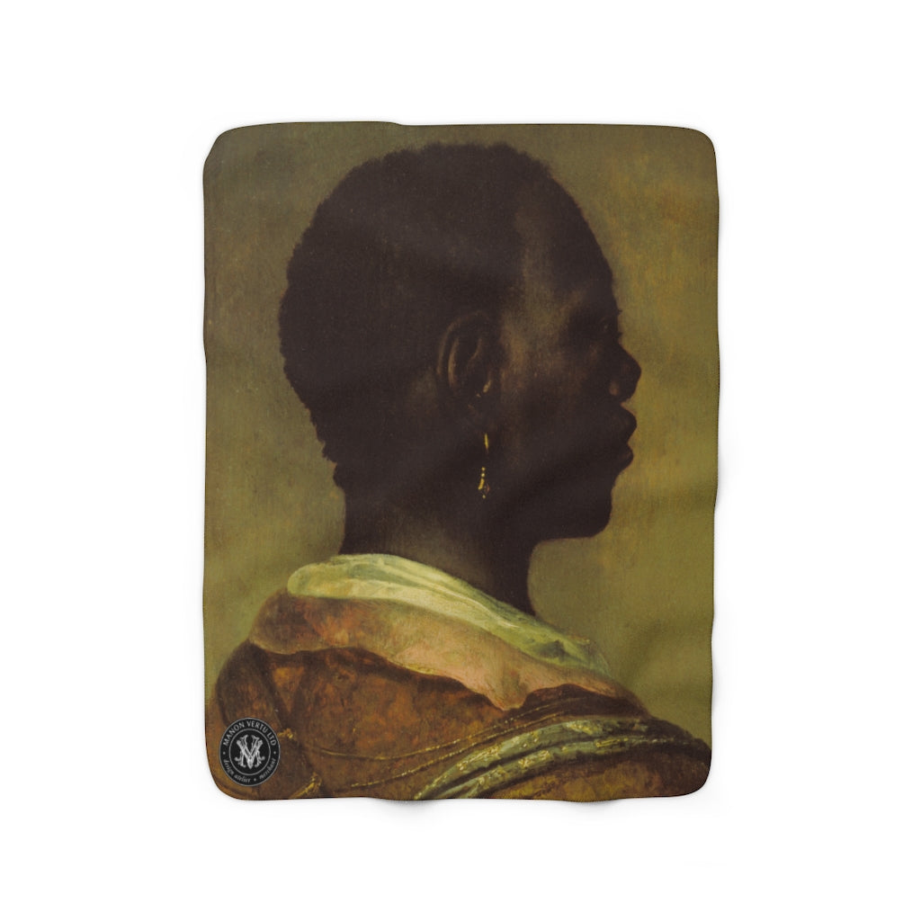 Man With A Gold Earring Baroque Noir Sherpa Throw Blanket