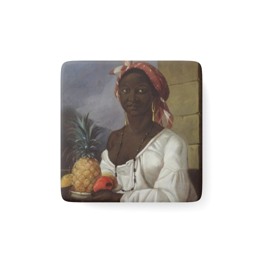 Haitian Woman With Fruit Baroque Noir Porcelain Square Magnet