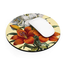 Load image into Gallery viewer, Orange &amp; White Lilies Verdant Round Mouse Pad
