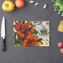 Load image into Gallery viewer, Orange &amp; White Lilies Verdant Glass Cutting Board
