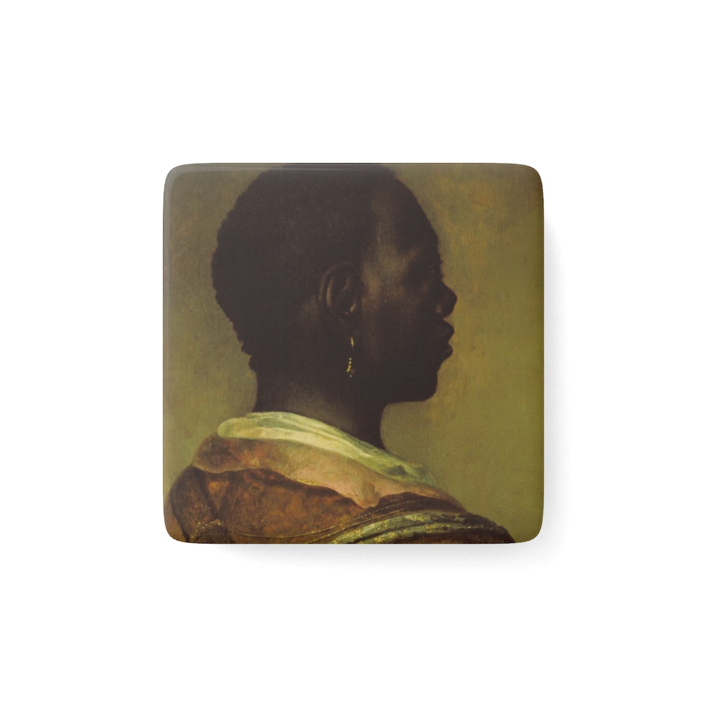 Man With A Gold Earring Baroque Noir Porcelain Square Magnet
