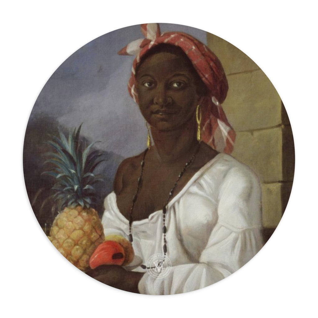 Haitian Woman With Fruit Baroque Noir Round Mouse Pad