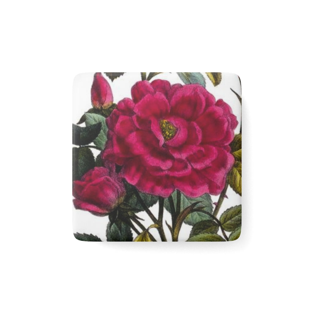 Flowering Rose Verdant Porcelain Square Magnet
