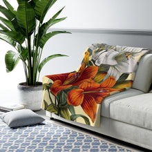 Load image into Gallery viewer, Orange &amp; White Lilies Verdant Sherpa Throw Blanket
