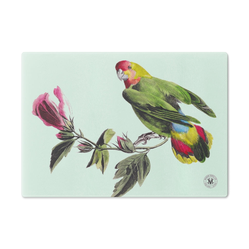 Parrot and Rose Avian Splendor Glass Cutting Board