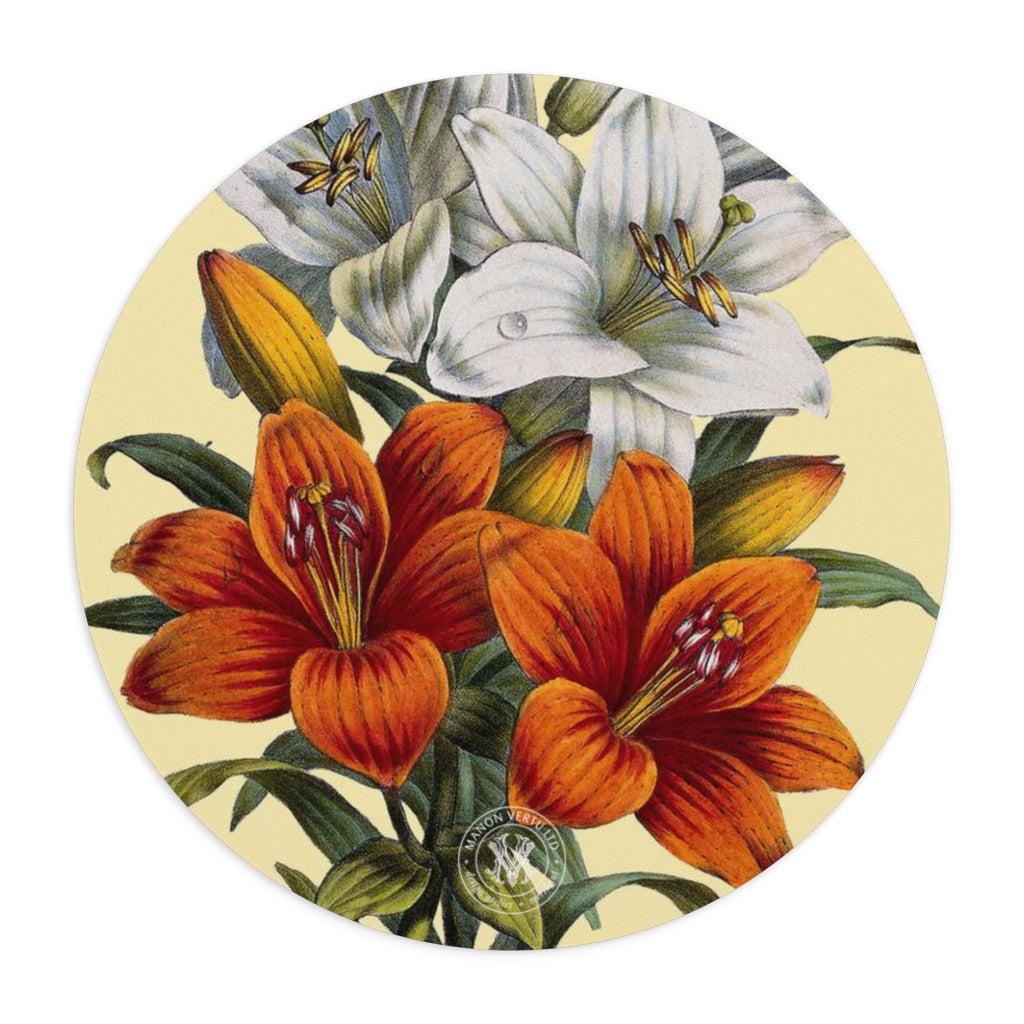 Orange & White Lilies Verdant Round Mouse Pad