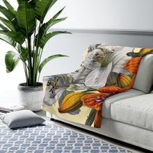 Load image into Gallery viewer, Orange &amp; White Lilies Verdant Sherpa Throw Blanket
