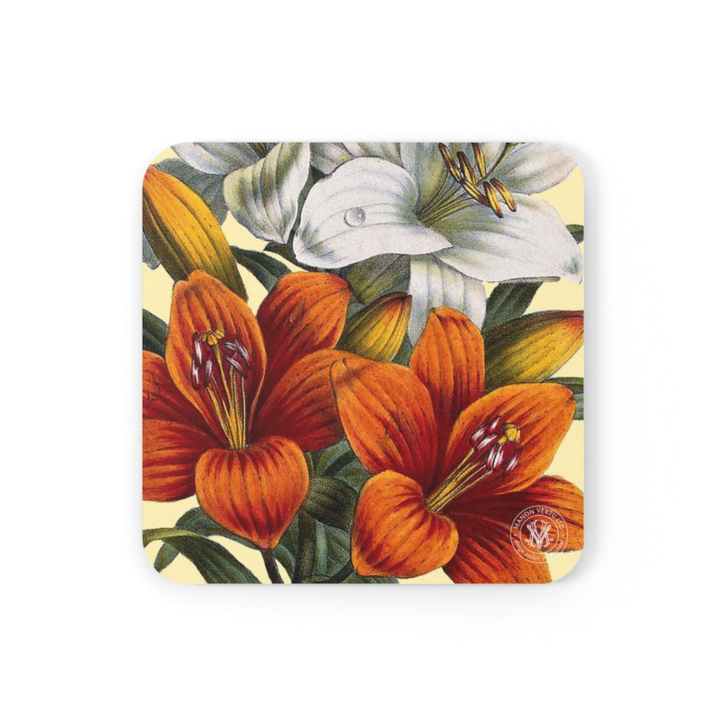 Orange & White Lilies Verdant Cork Back Coaster